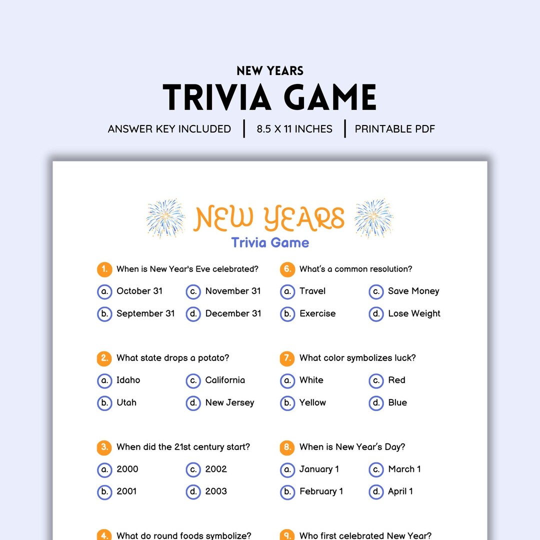 New Years Trivia, New Years Eve Party, New Years Games, Trivia Game ...