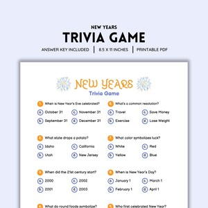 New Years Trivia, New Years Eve Party, New Years Games, Trivia Game, NYE Trivia, Holiday Trivia, Family Games, New Years, Games For Adults