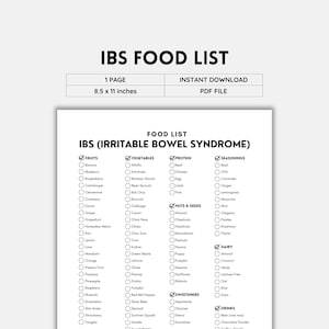 IBS-Diät, Reizdarmsyndrom, Lebensmittelliste, Lebensmittelliste, Lebensmittelführer, Was man isst, was man nicht isst, Darm-Gesundheit Ernährung IBS-freundlich PDF