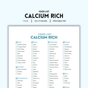 Lista de Alimentos Ricos em Cálcio para Imprimir | PDF Colorido | Guia Nutricional para Ossos Fortes | Planejamento Fácil de Refeições | Download Digital