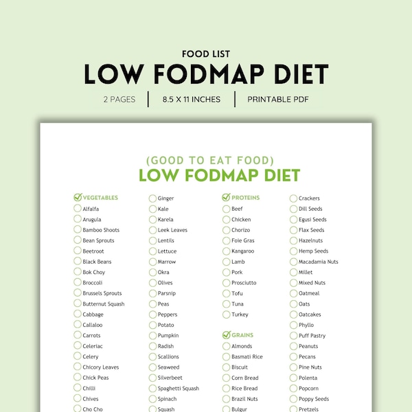 Low Fodmap, IBS, Fodmap Diet, Fodmap List, Food List, Shopping List, Grocery List, Gut Health, IBS Relief, Food Guide, List Printable, PDF