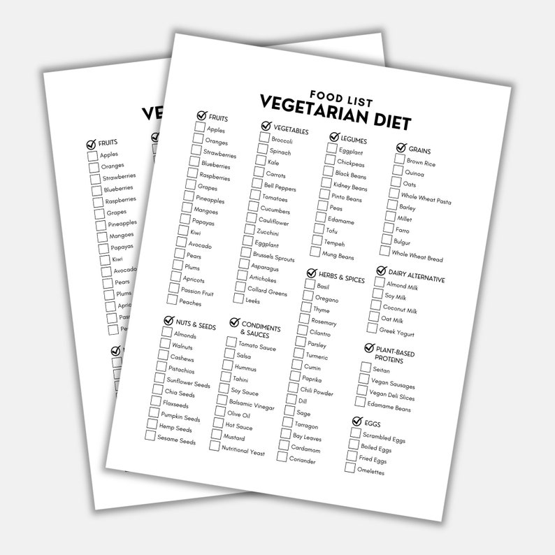 Vegetarian Diet Food List Diet Planner Grocery List Food Guide 