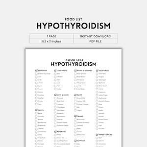 Hypothyreoïdie, voedingslijst, te eten voedsel, hypothyreoïdiedieet, schildkliervriendelijk, boodschappenlijst, boodschappenlijst, voedselgids, pdf-boodschappenlijst