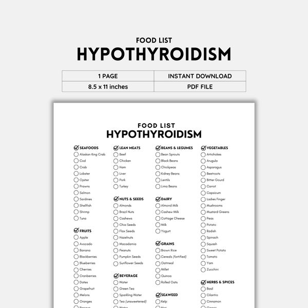 Hypothyroidism, Food List, Foods To Eat, Hypothyroidism Diet, Thyroid Friendly, Grocery List, Shopping List, Food Guide, Grocery List PDF