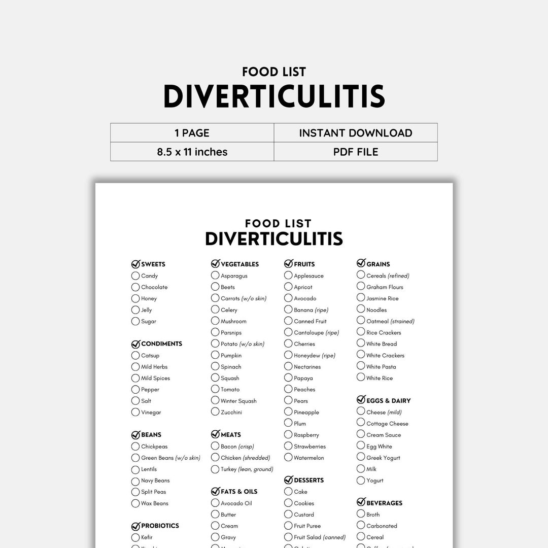 Diverticulitis Food List Printable | B&W PDF | Low-fiber and Gentle ...