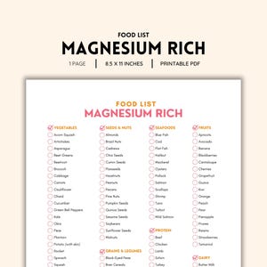 Magnesium Rich, Food List, Grocery List, Shopping List, Food Guide, List Printable, Healthy Eating, Dietary Magnesium, Magnesium Sources PDF