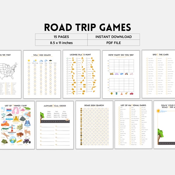 Road Trip Games, Travel Games, Car Games, Road Trip, Family Road Trip, Printable Games. Kids Road Trip, Road Trip Printables, Printable PDF