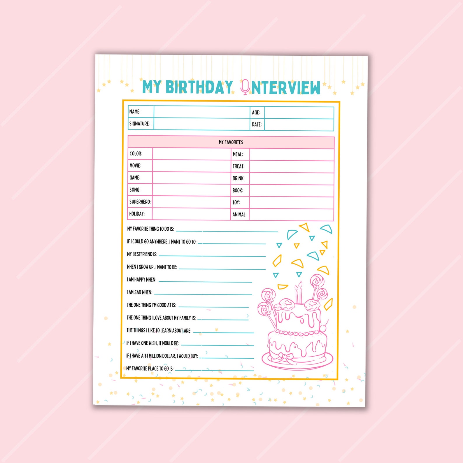 PRINTABLE Kids Birthday Interview Kids Annual Interview - Etsy