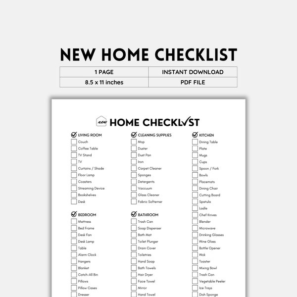 New Home Checklist, First Apartment Checklist, Moving Checklist, First House Checklist Printable, Apartment Essentials, Our First Apartment