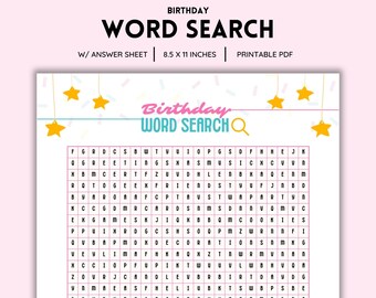 Word Search, Birthday Word Search, Birthday Game, Birthday Party, Birthday Printable, Birthday Party Game, Word Search Fun, Instant Download