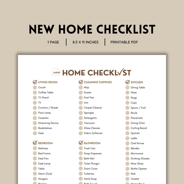 New Home Checklist, First Apartment Checklist, Moving Checklist, First House Checklist Printable, Apartment Essentials, Our First Apartment