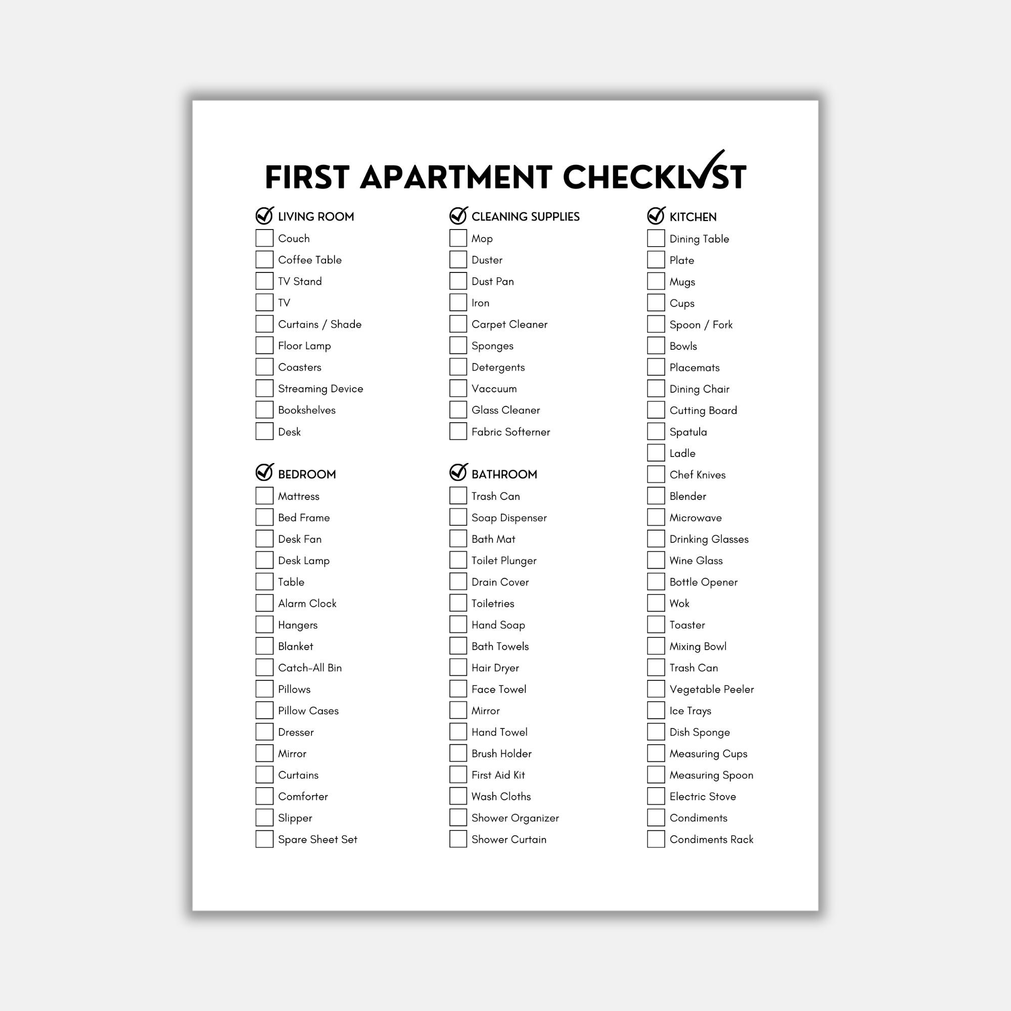 First Apartment Checklist - Essential Items by First Apartment Checklist -  Issuu