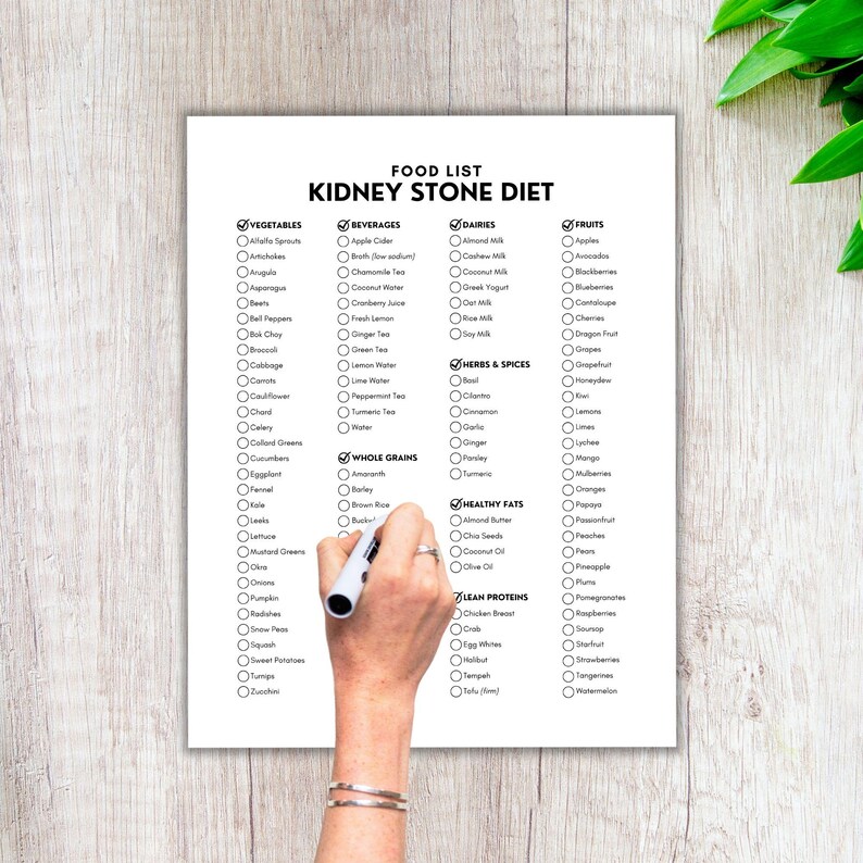 Kidney Stone Diet Food List Printable | B&W PDF | Easy Oxalate and ...