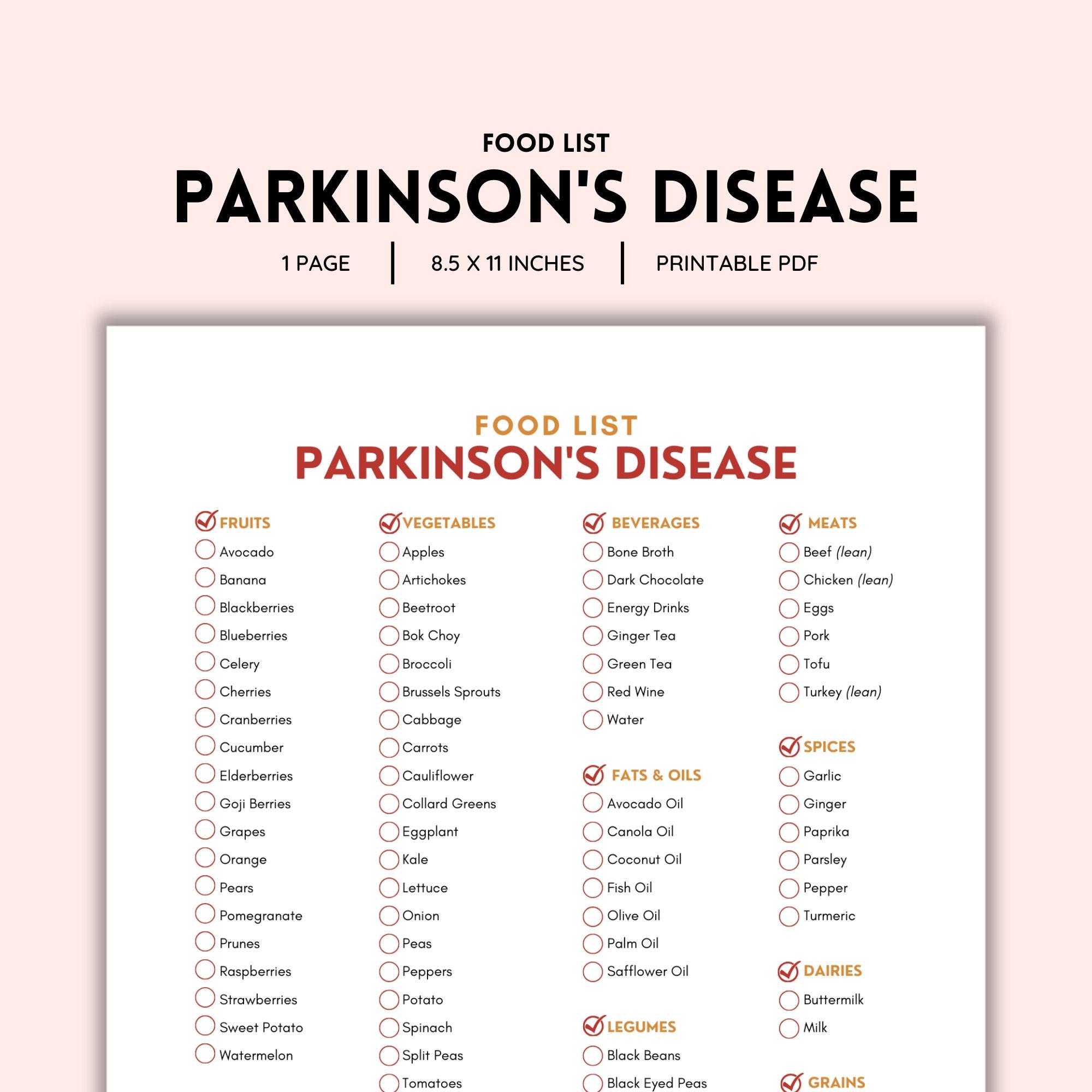Parkinson's Disease Food List Printable | Color PDF | Brain Health Nutrition Guide | Easy Meal Planning | Digital Download