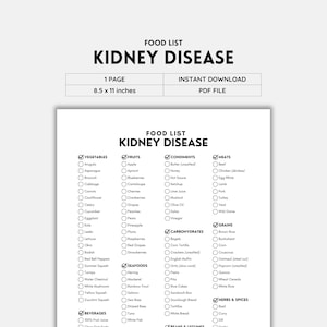 Kidney Disease Food List, Kidney Disease Diet, Renal Diet, Kidney Food List, Kidney Friendly Food, Grocery List, Kidney Diet Low Oxalate PDF
