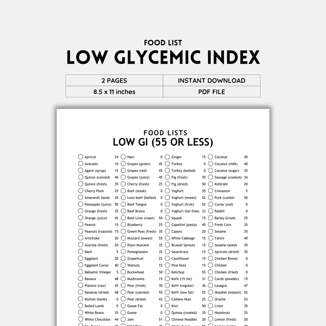 Glycemic Index Low Gi Foods Diabetic Food List Diabetes Food Chart 