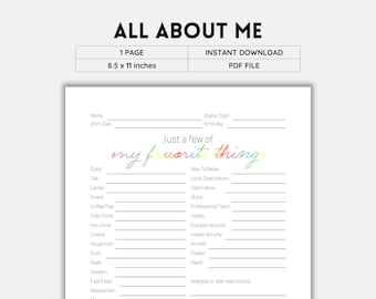 All About Me, All About Me Poster, Favorite List, Get To Know You, Favorite Things, My Favorite Things, Favorite Things List, Favorite, PDF