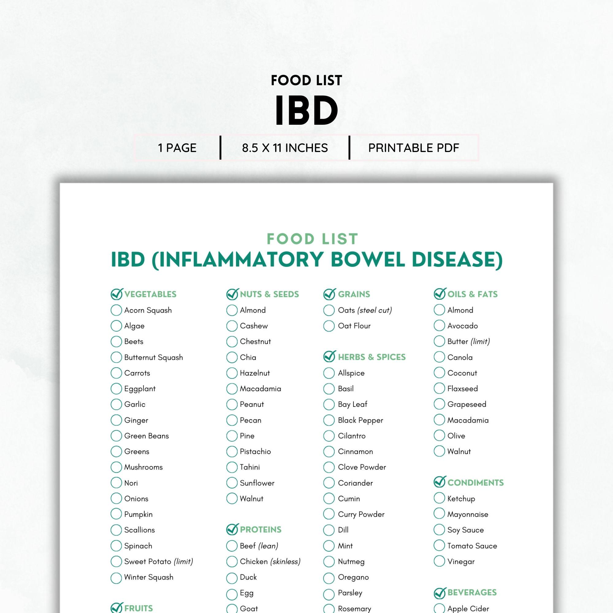 IBD Diet Food List Printable | Gut-friendly Foods Guide | Color PDF ...