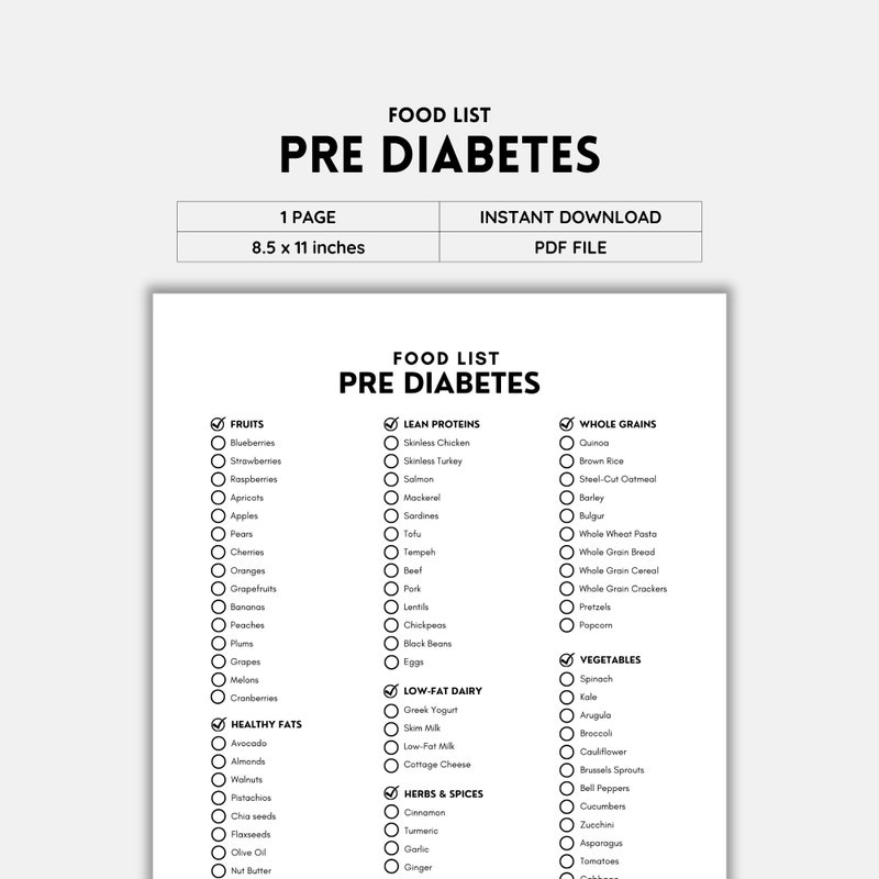 Pre Diabetes Food List - Etsy