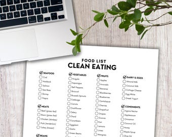 Clean Eating, Food List, Grocery List, Shopping List, Food Guide, List Printable,Healthy Eating, Whole Foods,Eat Clean, Real Food, PDF Print
