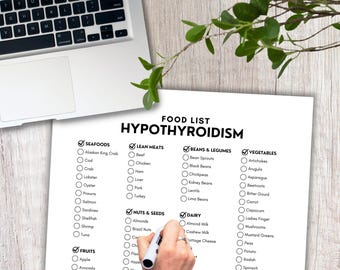 Hypothyroidism, Food List, Food Chart, Hypothyroidism Diet, Thyroid Friendly, Grocery List, Shopping List, Food Guide, List Printable, PDF