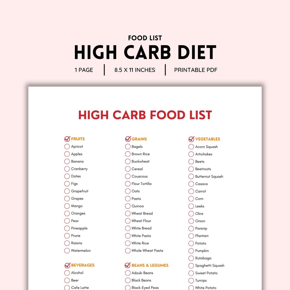 High Carb, Food Chart, High Carbohydrates, Carb Heavy Foods, Food