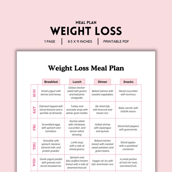 Weight Loss Meal Plan, Meal Plan Weightloss, Weight Loss, Meal Planner, Meal Prep, Diet Plan, Fitness Plan, Meal Planner, Instant Download