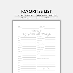 Lista de favoritos, Conócete, Cosas favoritas, Mis cosas favoritas, Lista de cosas favoritas, Mis favoritos, Encuesta de favoritos, Descarga instantánea