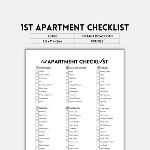 First Apartment Checklist, New Home Checklist, Moving Checklist, Apartment Essentials, First House Checklist, My First Apartment, PDF File