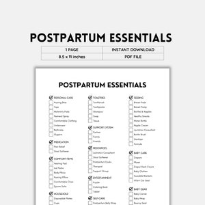 Postpartum Essentials Guide | B&W PDF | New Mom Nutrition, Care and Recovery Checklist | Digital Download