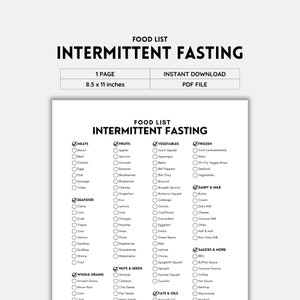 Intermittent Fasting, Intermittent Fasting Guide, Food List, Foods To Eat, Grocery List, Food Guide, List Printable, Shopping List, PDF File