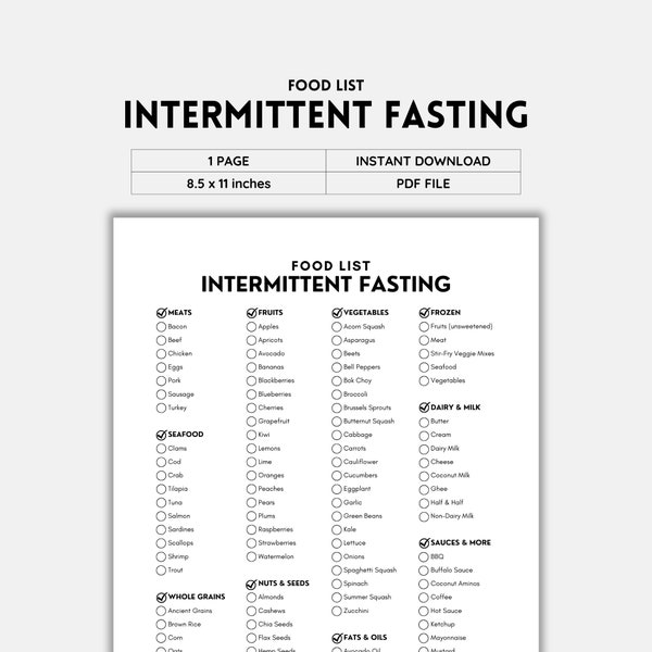 Fasting Checklist.pdf Intermittent Fasting Food List - Etsy