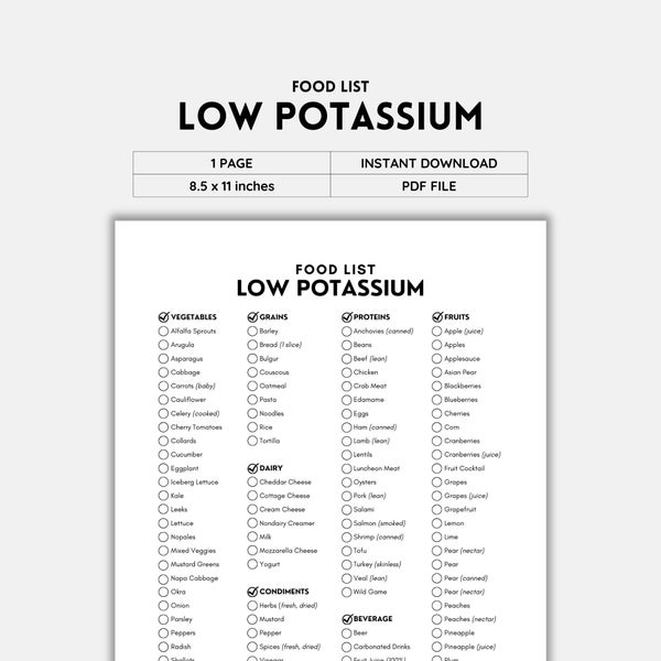 Low Potassium, Food List, Kidney Disease, Renal Diet, Chronic Illness, Grocery List, Shopping List, Food Guide, List Printable, Food Journal