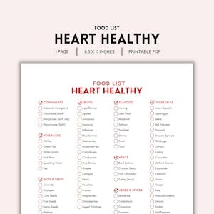 Heart Healthy, Heart Health, Heart Disease, Food List, Cardiac Diet, Grocery List, Shopping List, Food Guide, List Printable, Food PDF File