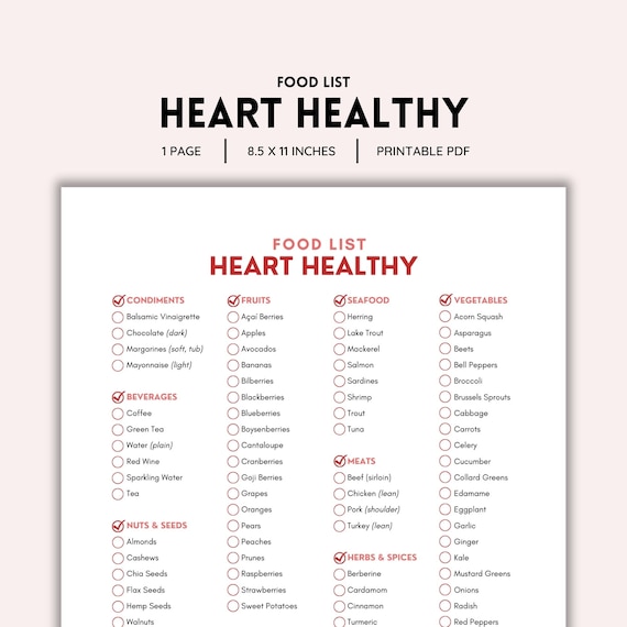 Heart Healthy, Heart Health, Heart Disease, Food List, Cardiac Diet, Grocery List, Shopping List, Food Guide, List Printable, Food Journal