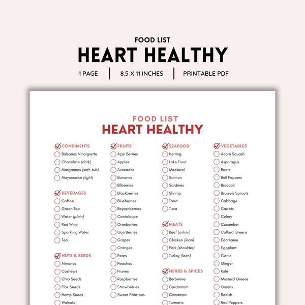 Heart Healthy, Heart Health, Heart Disease, Food List, Cardiac Diet, Grocery List, Shopping List, Food Guide, List Printable, Food PDF File