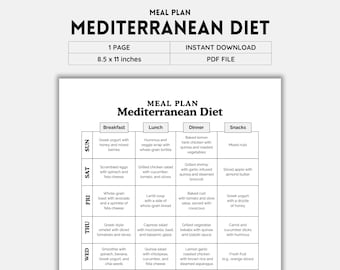 Mediterranean Diet, Meal Plan, Diet Plan, Weekly Meal Plan, Meal Prep Planner, Low Carb Meal Plan,  Meal Calendar, Family Meal Plan, PDF