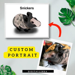 Skinny Guinea pig digital portrait, Skinny pig memorial gift, cute simple printable portrait, Skinny Pig Wall Art, Customized Portrait