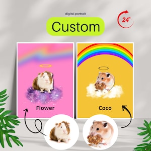 Whimsical Guinea Pigs Portrait, Cherished Guinea Pigs Memory, Sweet Pet Caricature Skinny Pigs Printable File, Rabbits - Digital Download