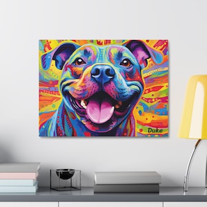 Personalized Pet Staffordshire Bull Terrier Art Canvas, Dog Canvas, Abstract Art, Custom image 3