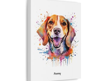 Customised Pet Beagle, Watercolour Art Canvas, Dog Canvas, Abstract Art, Personalized