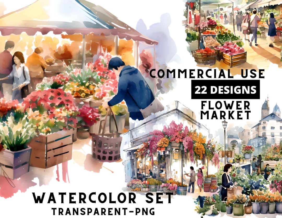 22 Watercolor Flower Market Clipart, Vintage Botanical Wall Art, Floral ...