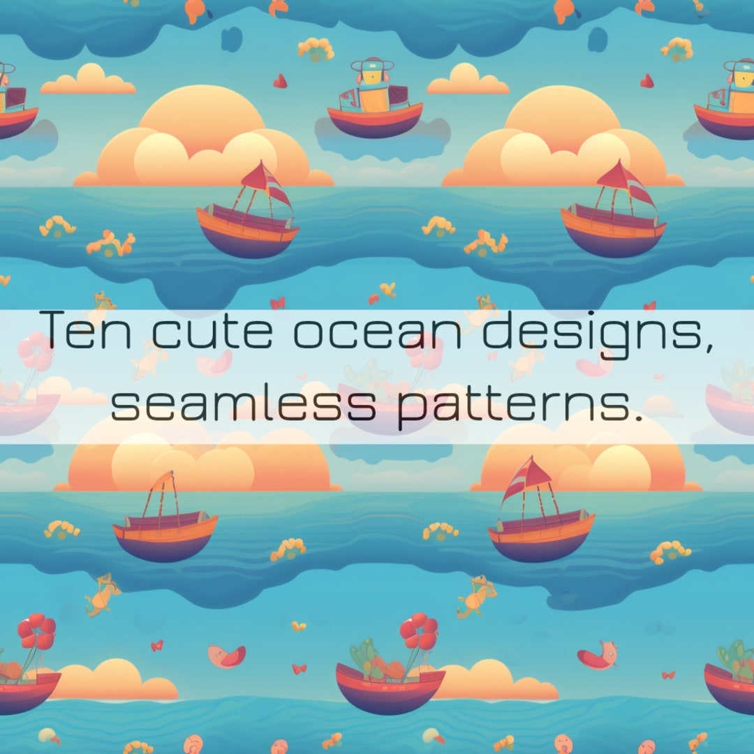 Repeating Cute Ocean Patterns in Digital Download Format, 10 Seamless ...