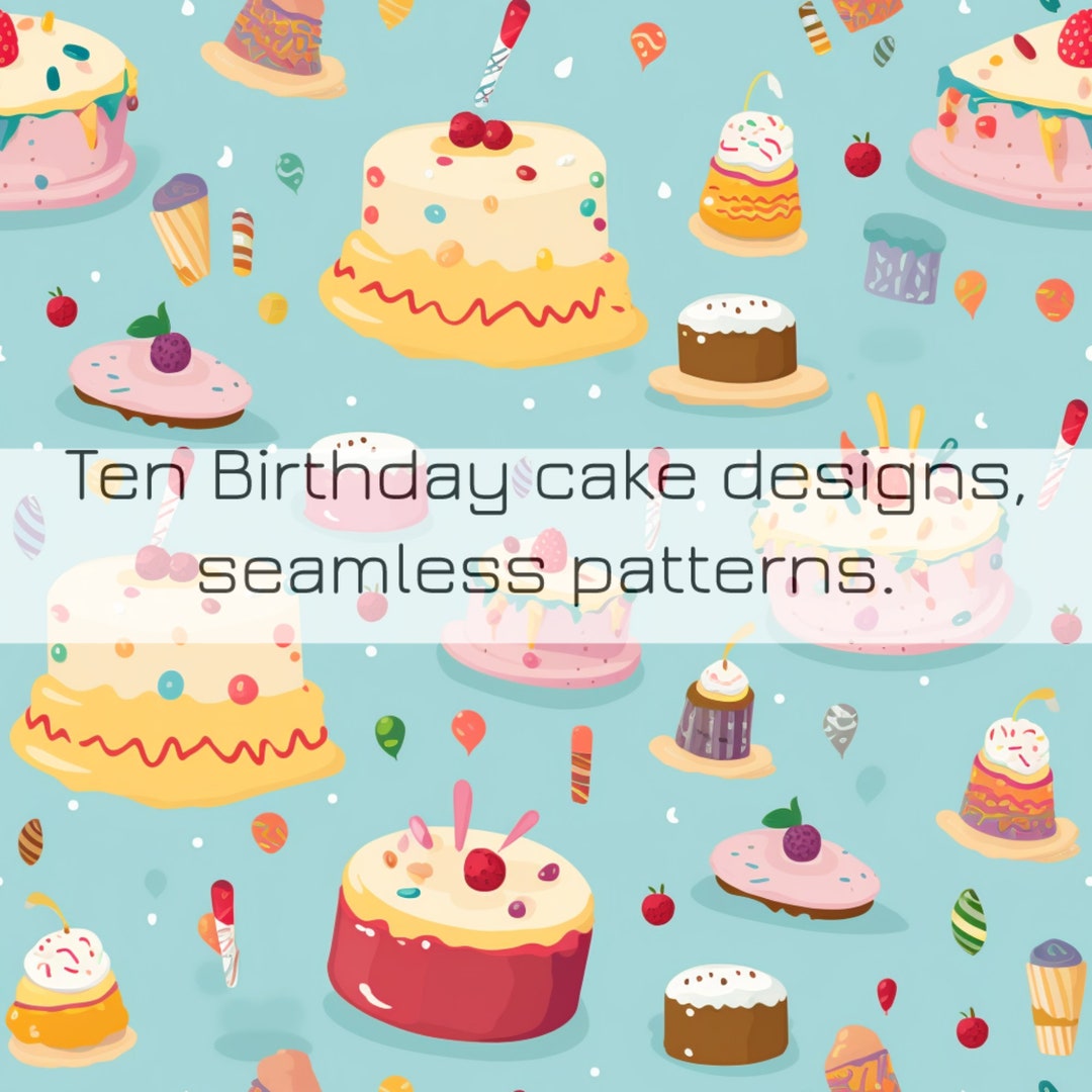 Repeating Birthday Cake Patterns in Digital Download Format, 10 ...