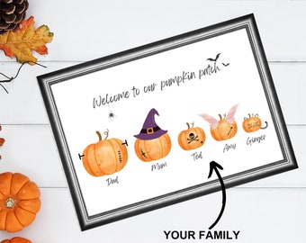 Family Pumpkin Patch print, Halloween Autumn Decor, Personalised Fall Poster, Fall Decor, Fall Home, Halloween, Personalised Gift
