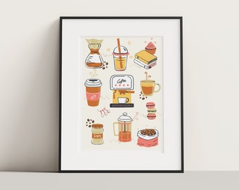 Coffee Wall Art, Coffee Poster, Coffee Print, Kitchen Wall art, Coffee Shop, Stampa colorata, Download digitale, Retro Coffee Poster,Vintage