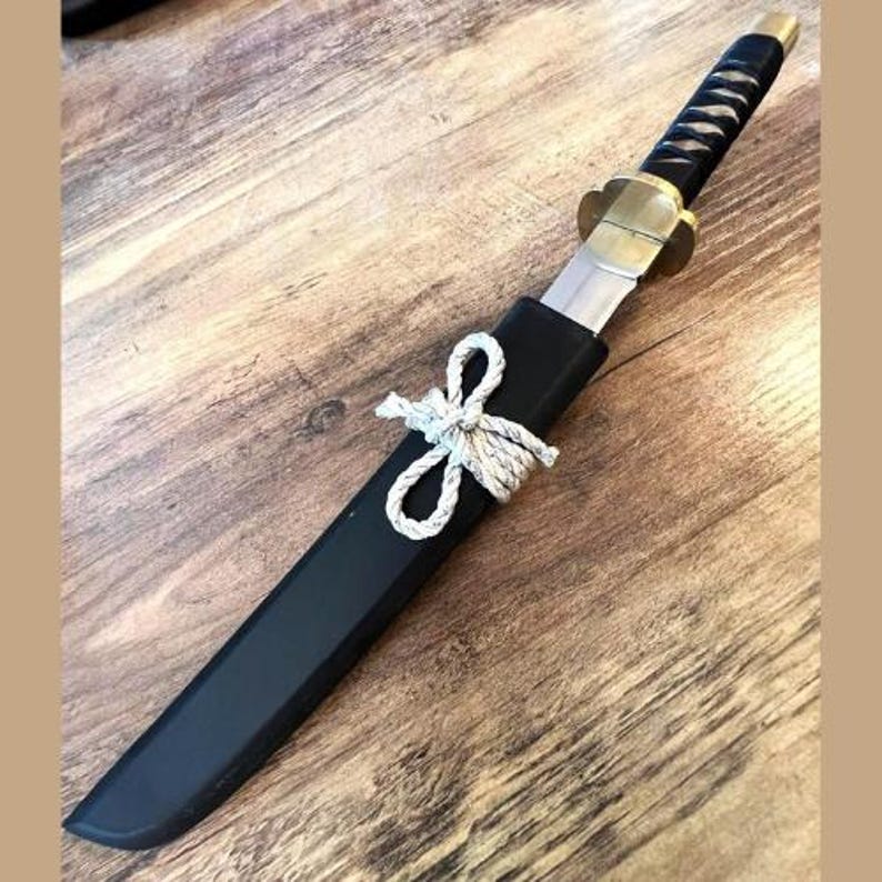 Handmade Katana Sword, 13"- 11.2" Tanto Style Samurai Sword, Quality German Steel Blade, Black Saya and Leather Tsuka, Collectible Gift image 2