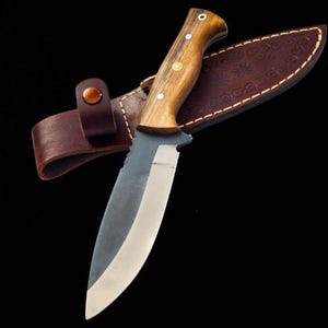 Hand Forged Bushcraft Knife, Camping Knife with Leather Sheath, Full Tang Blade Knife, Tactical Knife For Men, Handmade Gift for Groomsmen image 1