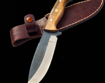 Hand Forged Bushcraft Knife, Camping Knife with Leather Sheath, Full Tang Blade Knife, Tactical Knife For Men, Handmade Gift for Groomsmen