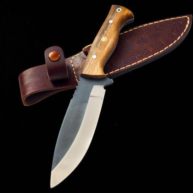 Hand Forged Bushcraft Knife, Camping Knife with Leather Sheath, Full Tang Blade Knife, Tactical Knife For Men, Handmade Gift for Groomsmen image 1
